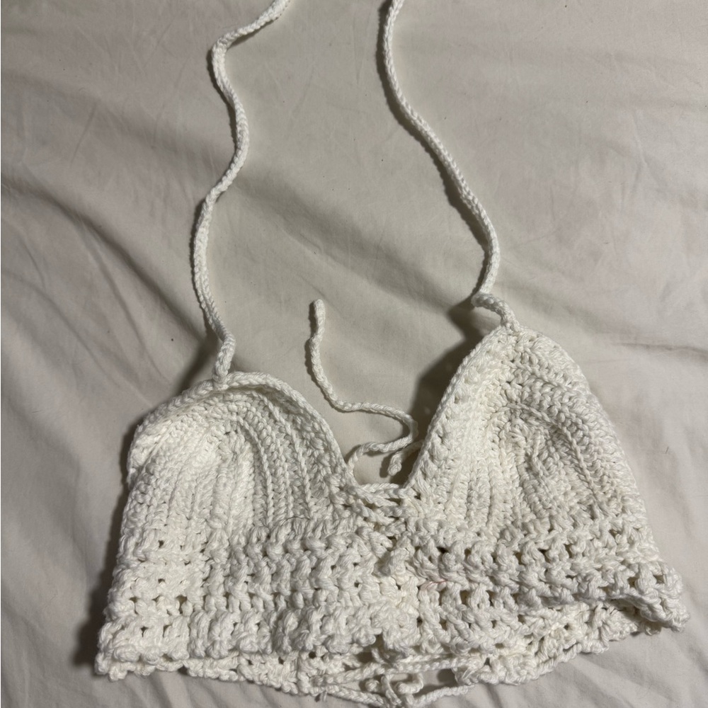White Crochet Halter Tank Top